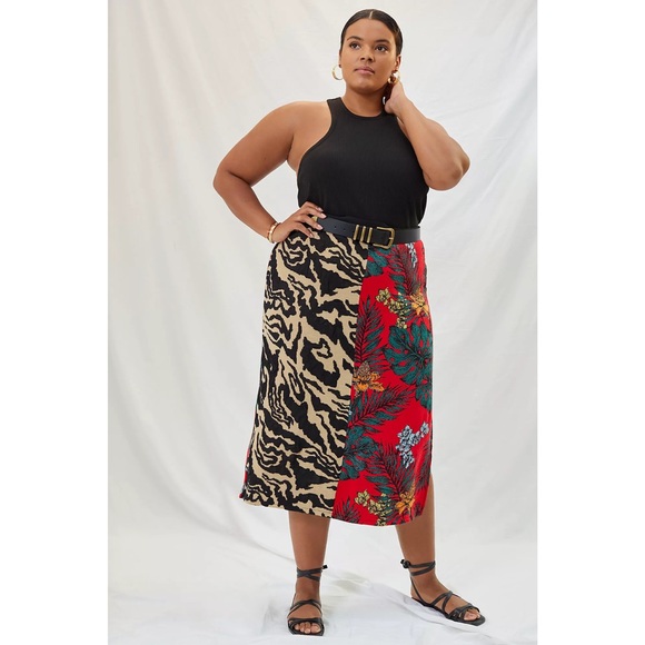 Anthropologie Dresses & Skirts - Anthropologie | Red and Black Contrast Sweater Safari Patterned Midi Skirt ~ XL